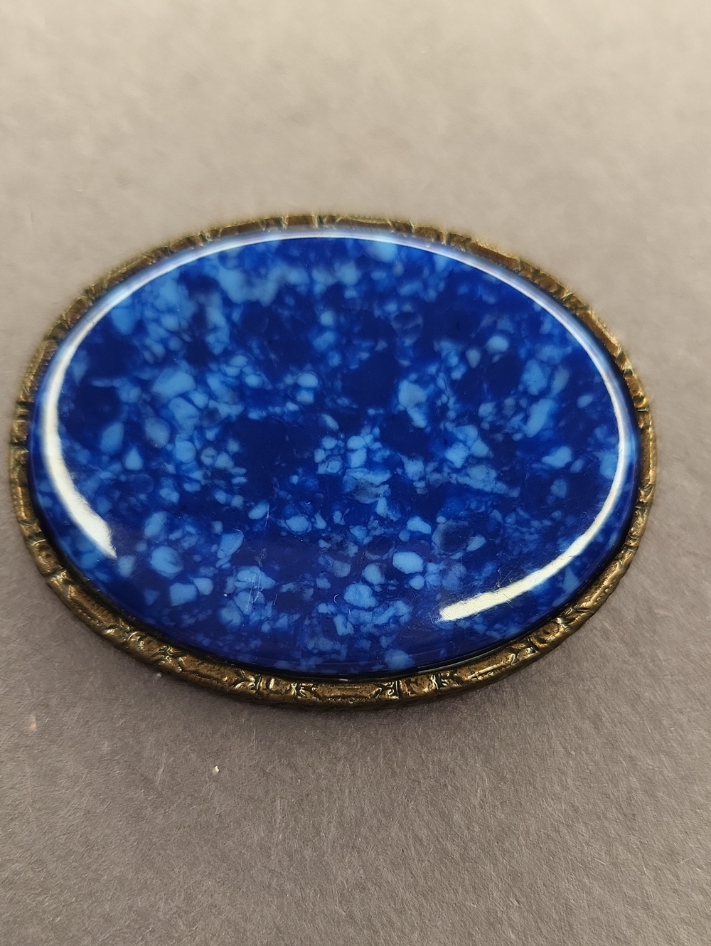 Blue Oval Statement Brooch - Polished Marbled Resin